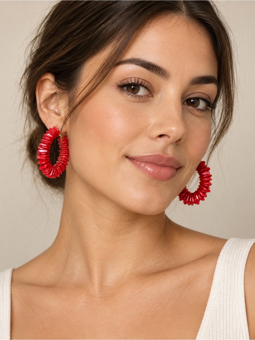 Zara Red Spiral Bead Hoop Earrings